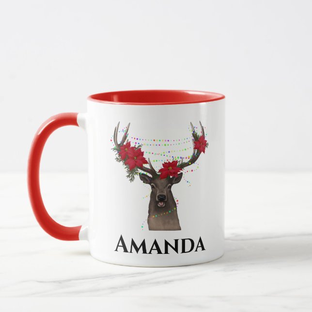 Personalised reindeer- christmas light   mug (Left)