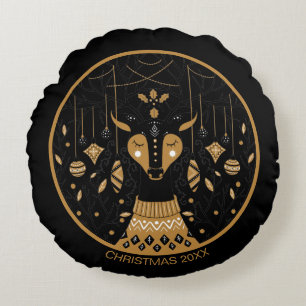 Personalised Reindeer Christmas Photo Round Cushion