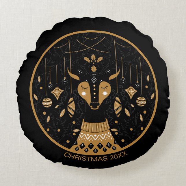 Personalised Reindeer Christmas Photo Round Cushion (Front)