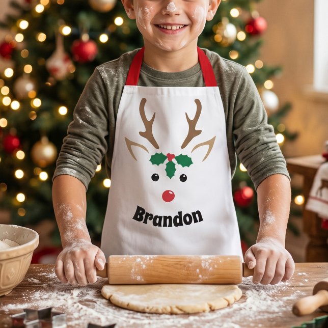 Personalised Reindeer Face | Kids Christmas Baking Apron (Creator Uploaded)