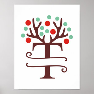 Personalised Reindeer Letter T Split Monogram Poster