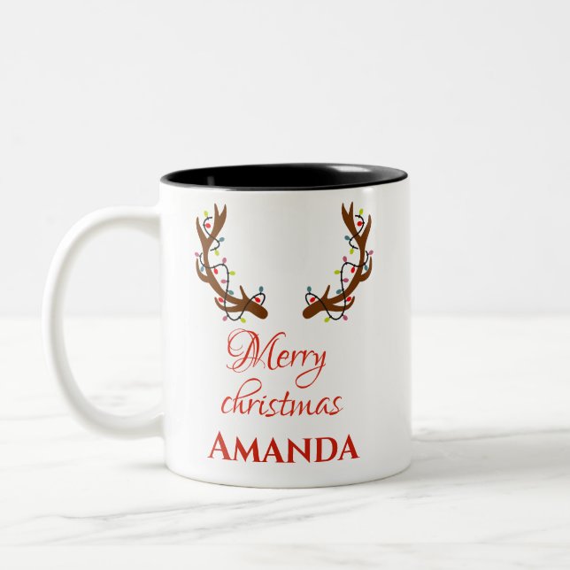 Personalised reindeer- Merry christmas   Two-Tone Coffee Mug (Left)