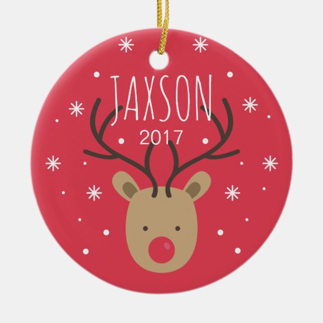 Personalised Reindeer Porcelain Christmas Ornament (Front)
