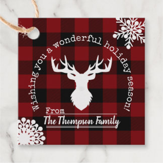 Personalised Reindeer Red and Black Buffalo Plaid Favour Tags