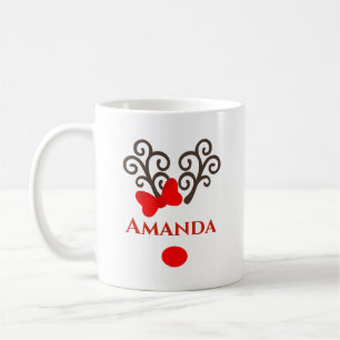 Personalised Reindeer red bow- Merry christmas Coffee Mug