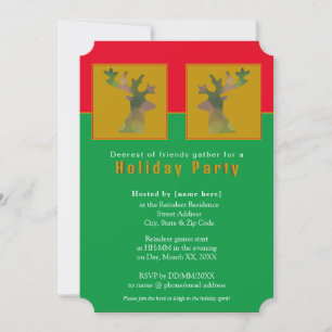 Personalised Reindeer Red Green Gold Holiday Party Invitation
