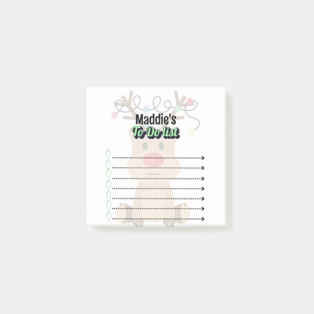 Personalised Reindeer To-do list Post-it Notes (Front)