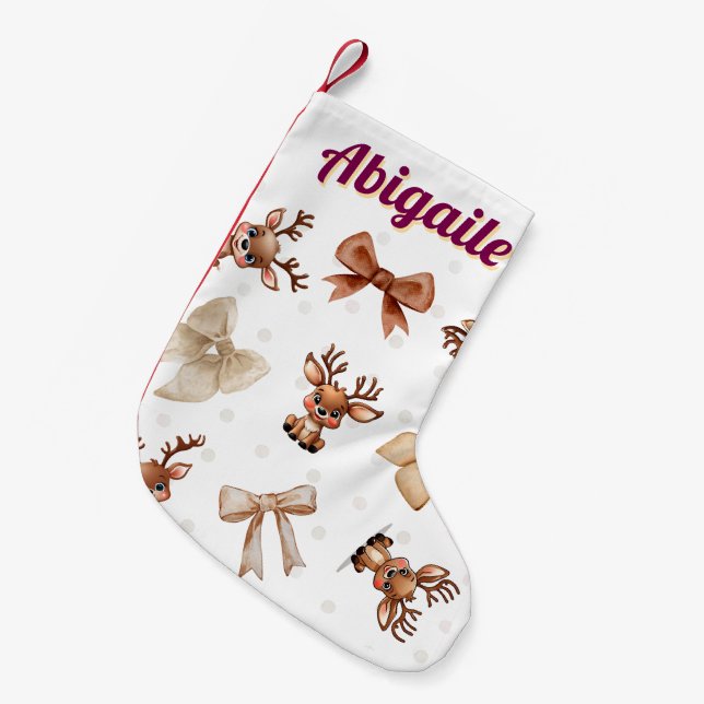 Personalised Reindeer with Bows Coquette Stocking (Front (Hanging))