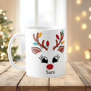 Personalised Reindeer with Lights Christmas Mug