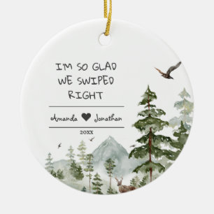 Personalised Relationship So Glad We Swiped Right Ceramic Tree Decoration