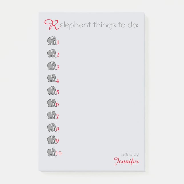 Personalised "RElephant" To-Do-List Grey Elephant Post-it Notes (Front)