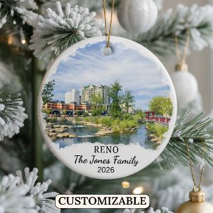 Personalised Reno Ornament, Custom Nevada State Ceramic Tree Decoration