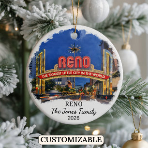 Personalised Reno Ornament, Custom Nevada State Ceramic Tree Decoration