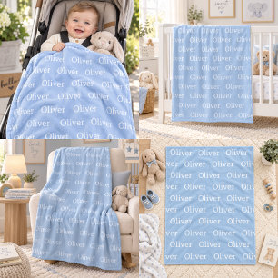 Personalised Repeating Baby Boy Name Blue Fleece Blanket