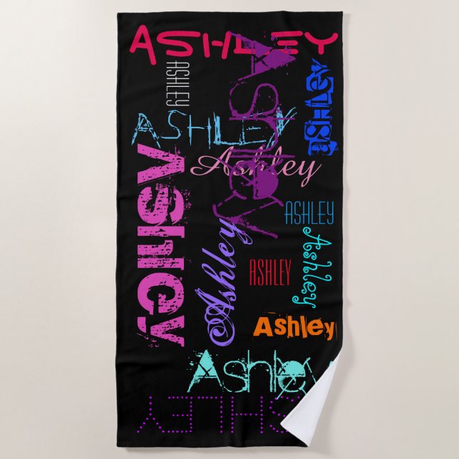 Personalised repeating name 6 letters Beach Towel (Front)