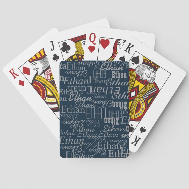 Personalised Repeating Name Cool Blue Playing Cards (Back)