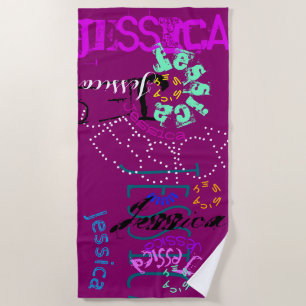 Personalised Repeating Name for 7 Choose Colours B Beach Towel