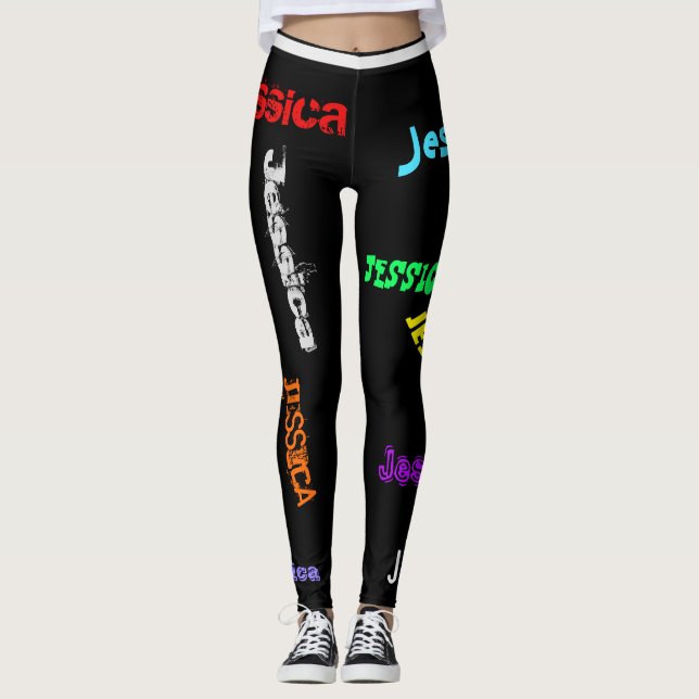 Personalised Repeating NAME Letters Leggings Black (Front)