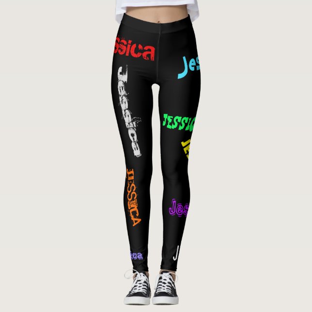 Personalised Repeating NAME Letters Leggings Black (Front)
