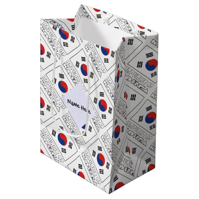 Personalised Republic Korea South Flag Tiled Medium Gift Bag (Front Angled)