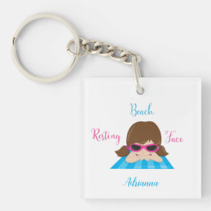 Personalised Resting Beach Face Girl Sunglasses Key Ring
