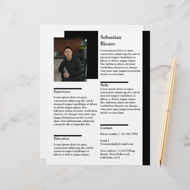 Personalised resume with photo template custom letterhead (Front/Back In Situ)