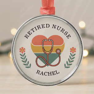 Personalised Retired Nurse Retro Heart Metal Tree Decoration