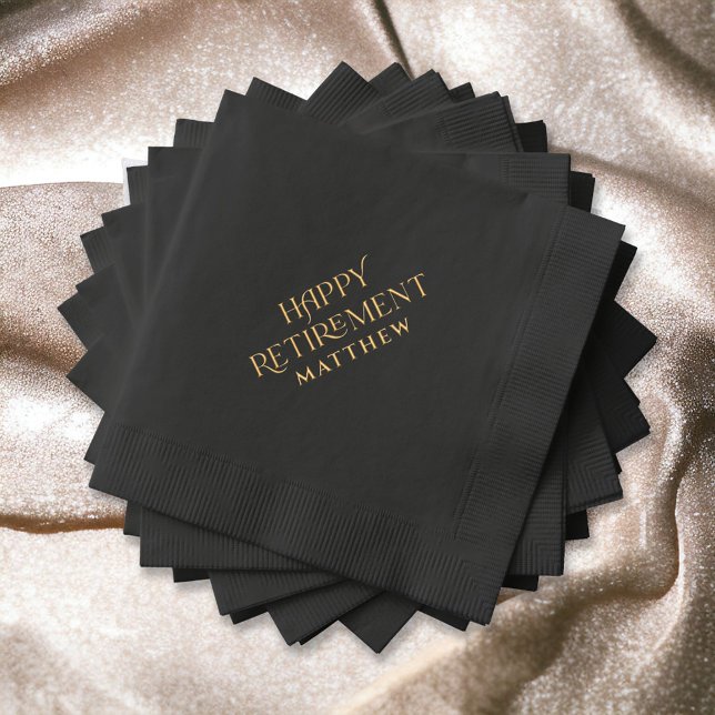 Personalised Retirement Black and Gold Foil Napkins (Creator Uploaded)