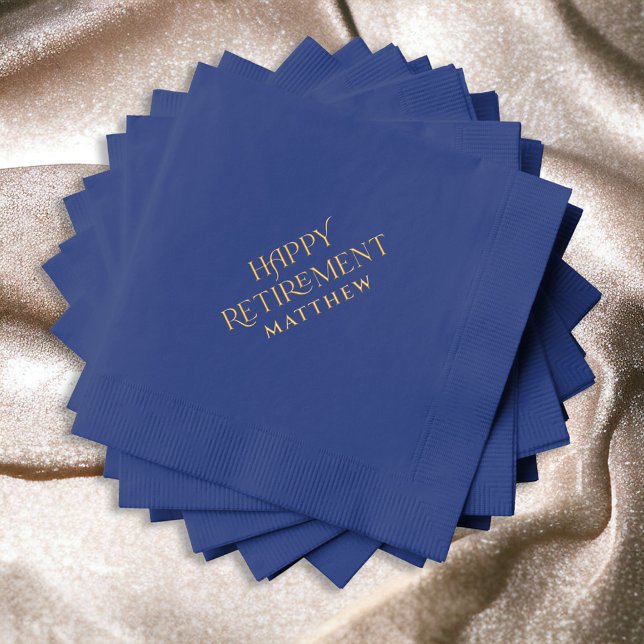 Personalised Retirement Blue and Gold Foil Napkins (Creator Uploaded)