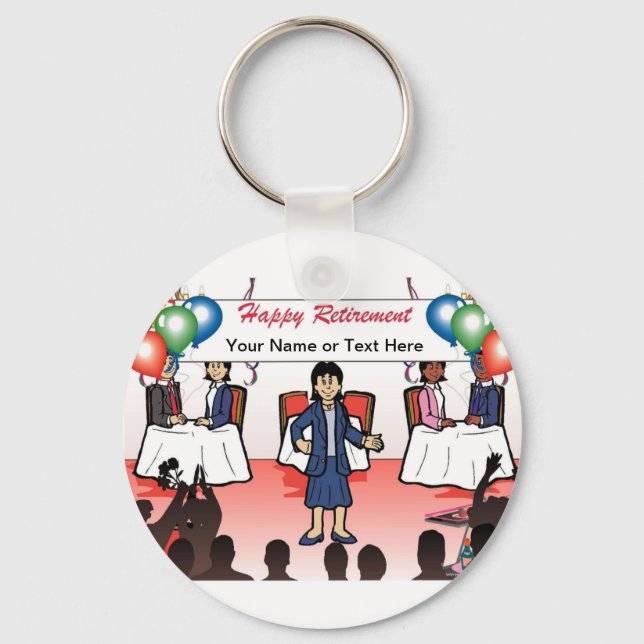Personalised Retirement - Female Cartoon  Key Ring (Front)