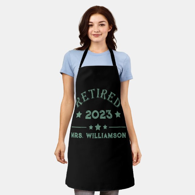 Personalised retirement gift idea apron (Worn)