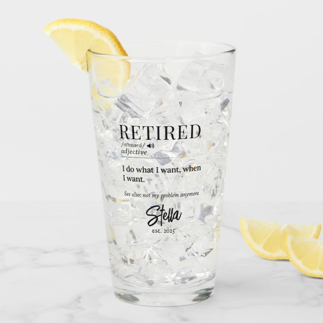 Personalised Retirement Gift – Retired Definition Glass (Front Ice)