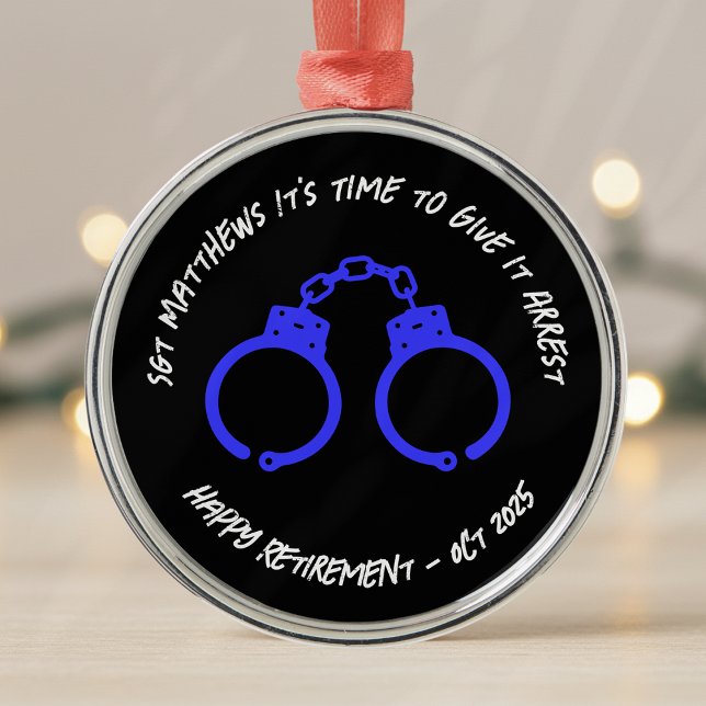 Personalised Retirement Police Handcuffs Metal Tree Decoration (Creator Uploaded)