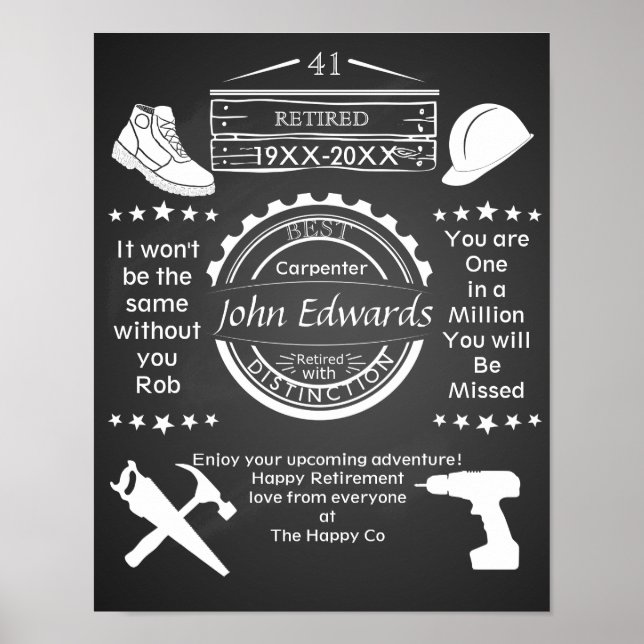 Personalised Retirement Poster man builder chippy (Front)