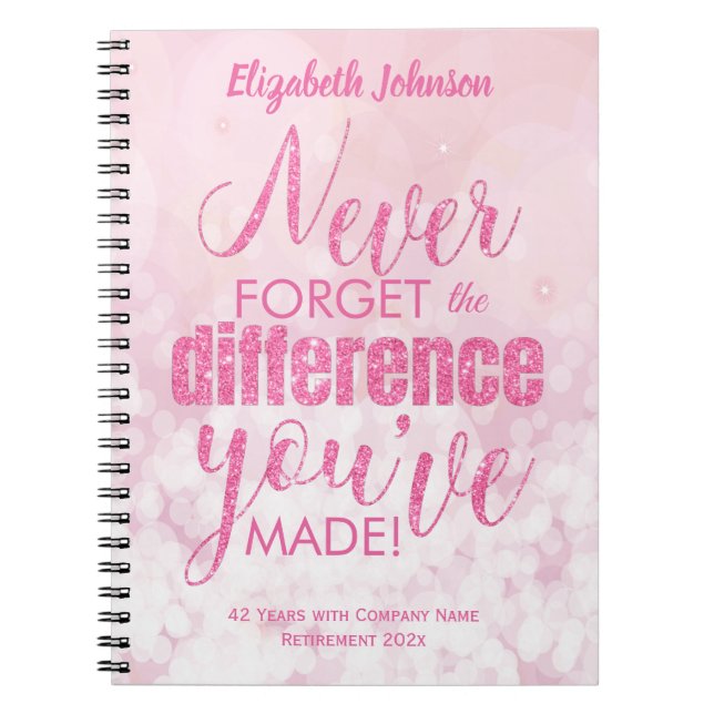 Personalised Retirement Quote Pink Notebook (Front)
