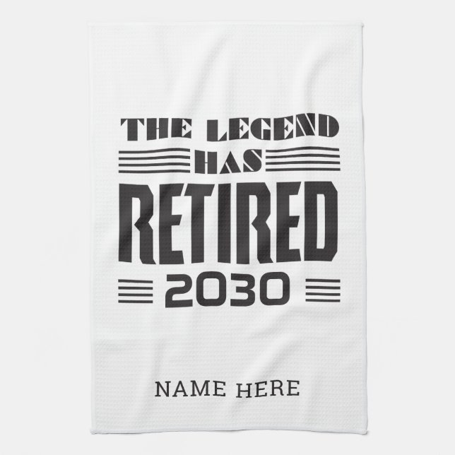 Personalised Retirement The Legend Has Retired Tea Towel (Vertical)