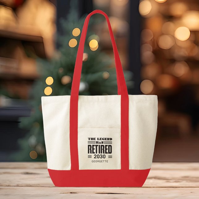 Personalised Retirement The Legend Has Retired Tote Bag (The Legend Retired Red Handles Tote Bag)