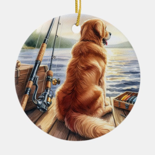 Personalised Retriever on a Dock Dog Memorial  Ceramic Tree Decoration (Front)