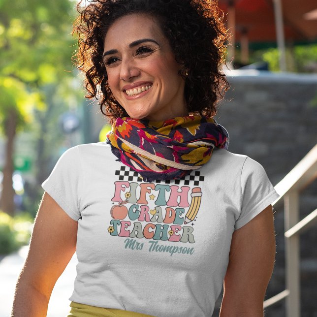 Personalised Retro 5th Grade Teacher T-Shirt (Creator Uploaded)