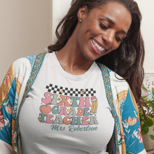 Personalised Retro 6th Grade Teacher T-Shirt