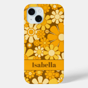 Personalised Retro 70s Floral Pattern iPhone 15 Case