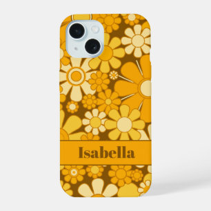 Personalised Retro 70s Floral Pattern iPhone 15 Case