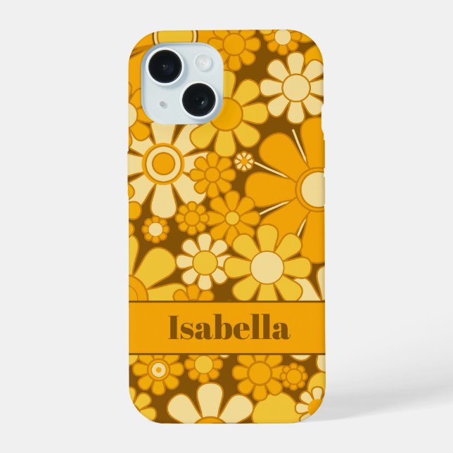 Personalised Retro 70s Floral Pattern iPhone 15 Case (Back)