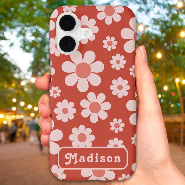 Personalised Retro 70s Vintage Daisy Orange (Retro groovy floral orange daisy custom name iPhone 17 case)