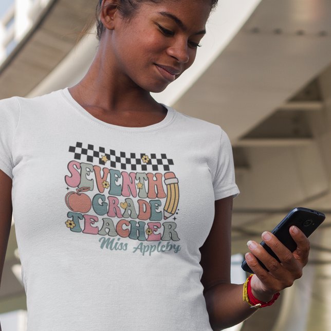 Personalised Retro 7th Grade Teacher T-Shirt (Creator Uploaded)