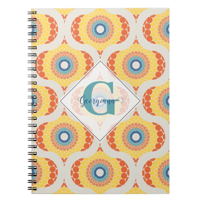 Personalised Retro Aegean Summer Radiant Mandala Notebook (Front)