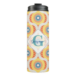Personalised Retro Aegean Summer Radiant Mandala Thermal Tumbler