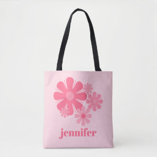 Personalised Retro Aesthetic Floral Pink Tote Bag