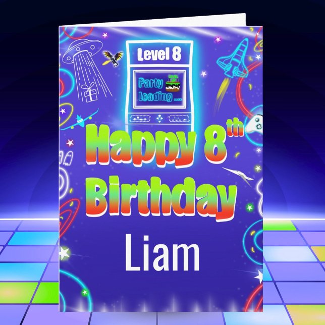 Personalised Retro Arcade 8th Birthday  Card (Creator Uploaded)