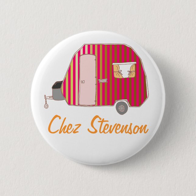 Personalised Retro Art Caravan Owner's Buttons (Front)